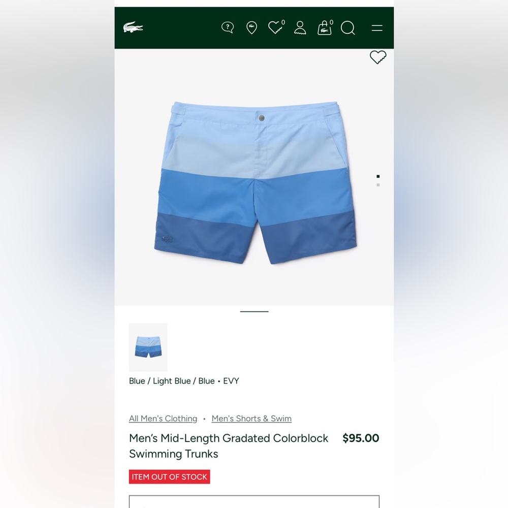 Lacoste Men's Tri-Tone Blue Swim Shorts